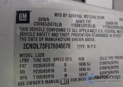 2007 Chevrolet Equinox Lt из США, поврежденный, VIN 2CNDL73F076045678